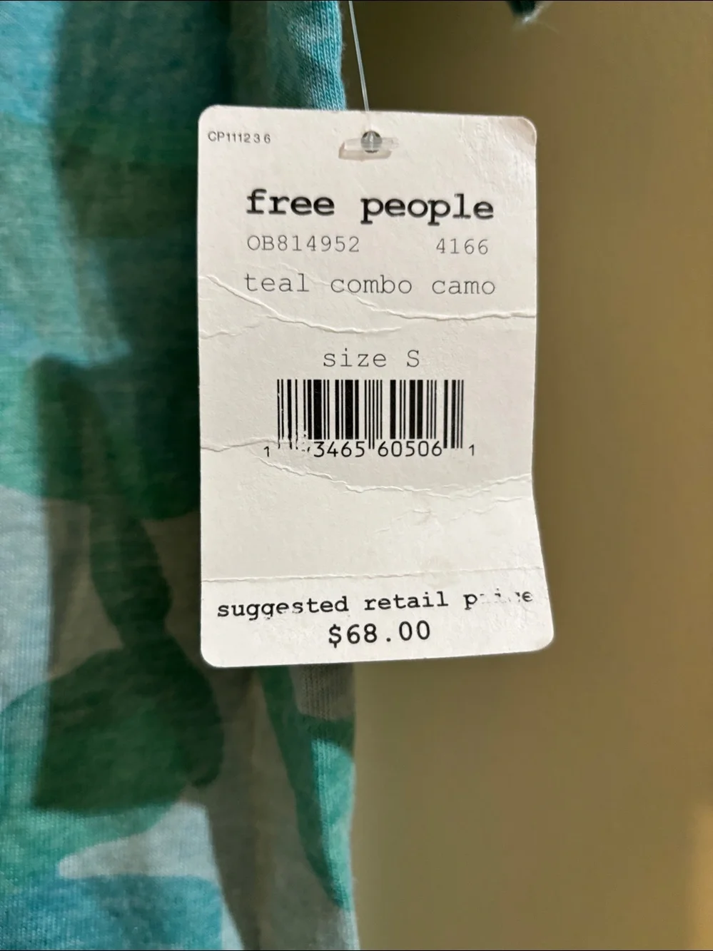 Free People Green Camo Short Sleeve Tee NWT S/P